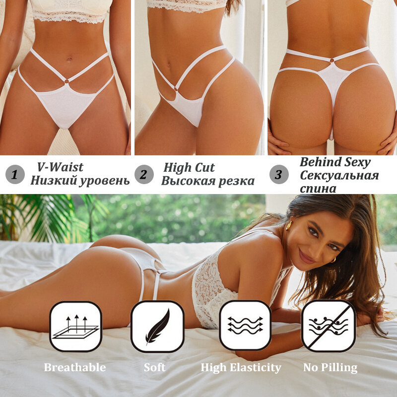 1PCS Women Sexy Cotton Panties Two Belts Hollow Out G-String Thongs Breathable Underwear for Female Solid Color Lingerie S-XL