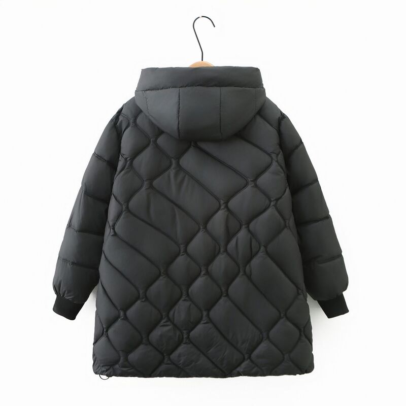 Prosta kieszeń na suwak parki z kapturem kobiet zimowa odzież 2023 Plus Size Casual puch bawełny płaszcz z podszewką watowana kurtka termicznej