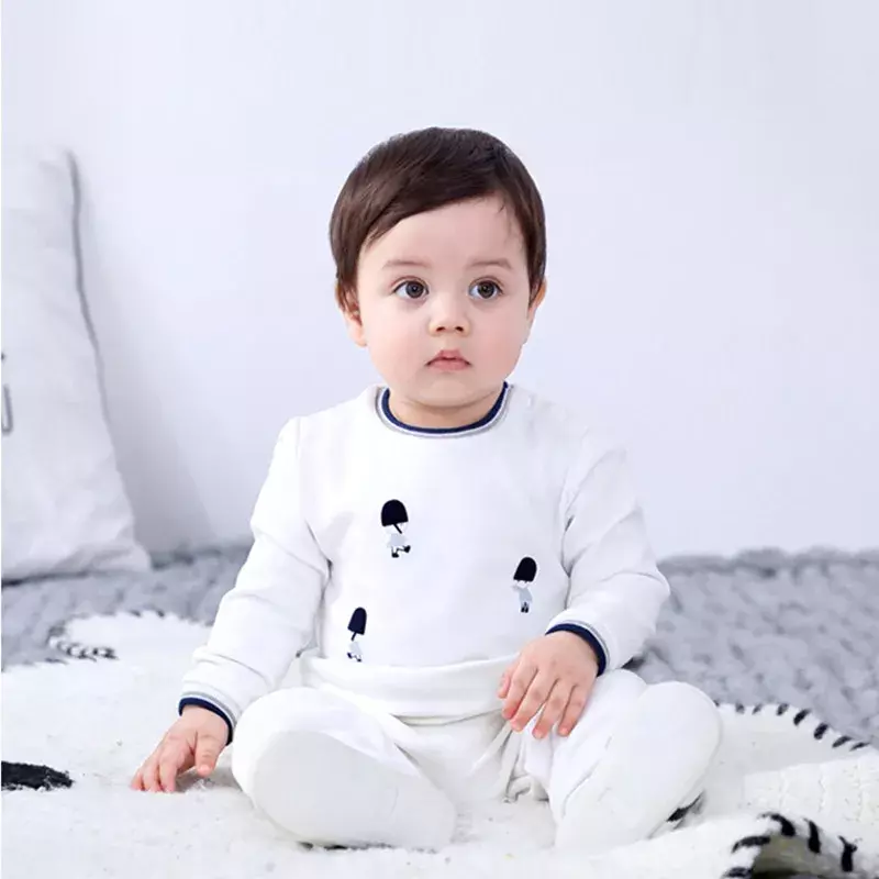 2023 Autumn Winter Infant Top and Bottom Set for Baby Boys Kids White Soldier Printed Cotton + Long Pants Children Outfits