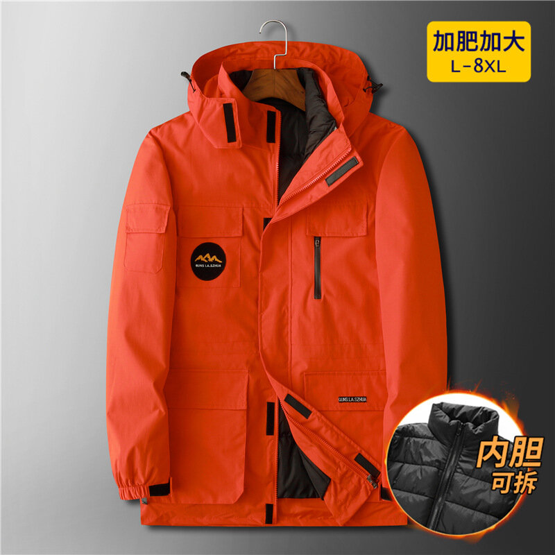 Nova chegada moda super grande inverno dos homens acolchoado jaqueta de duas peças conjunto juventude multi bolso roupas trabalho grosso plus size L-7XL 8xl