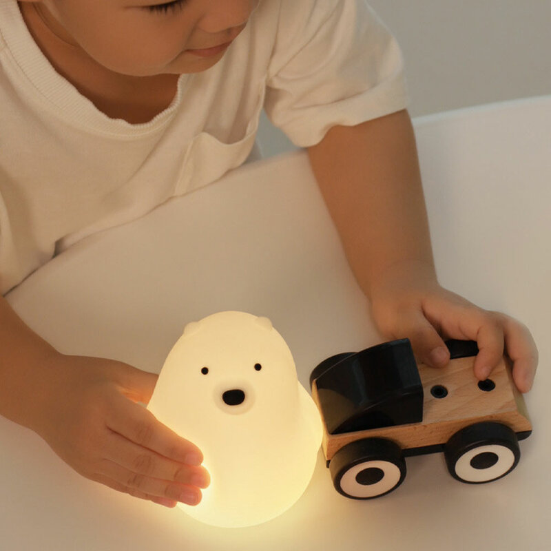 LED Silicone Night Light Cute Bear Table Desk Lamp Rechargeable Kids Bedroom
