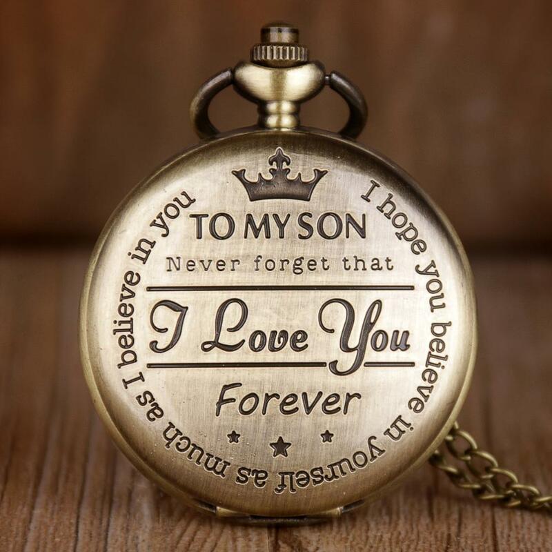 To My Dad I Love You Black Gold Unique Quartz Pocket Fob Watch Necklace Chain Pendant Antique Men Father's Day Present Box Gift