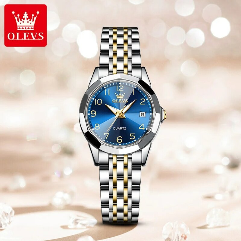 OLEVS jam tangan wanita biru 2024, jam tangan gelang baja kreatif tahan air untuk wanita