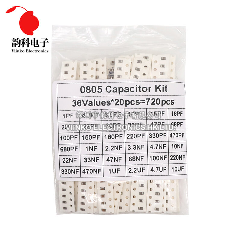 320PCS 720PCS 0603 0805 1206 SMD Capacitor Assorted Kit 16/36/50Values 1PF - 10UF Capacitance Set 100NF 0.1UF 1UF 2.2UF 4.7UF