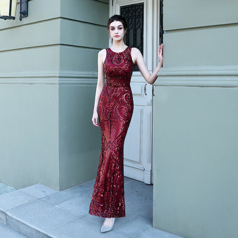 Luxury Mermaid Prom Dress Sequins Sexy Sleeveless Backless Formal Bling Pageant Red Carpet Party Evening Dress Robe De Mariée