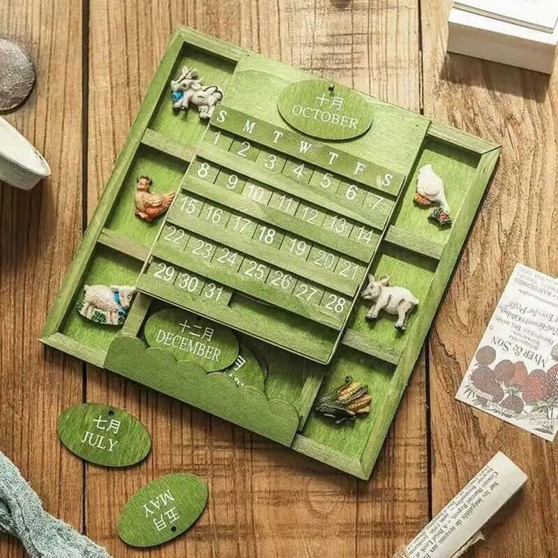 Rustic Style DIY Yearly Planner Wall Mounted Wooden Perpetual Calendar Desk Calendar For Home Farmhouse Decor M2N6