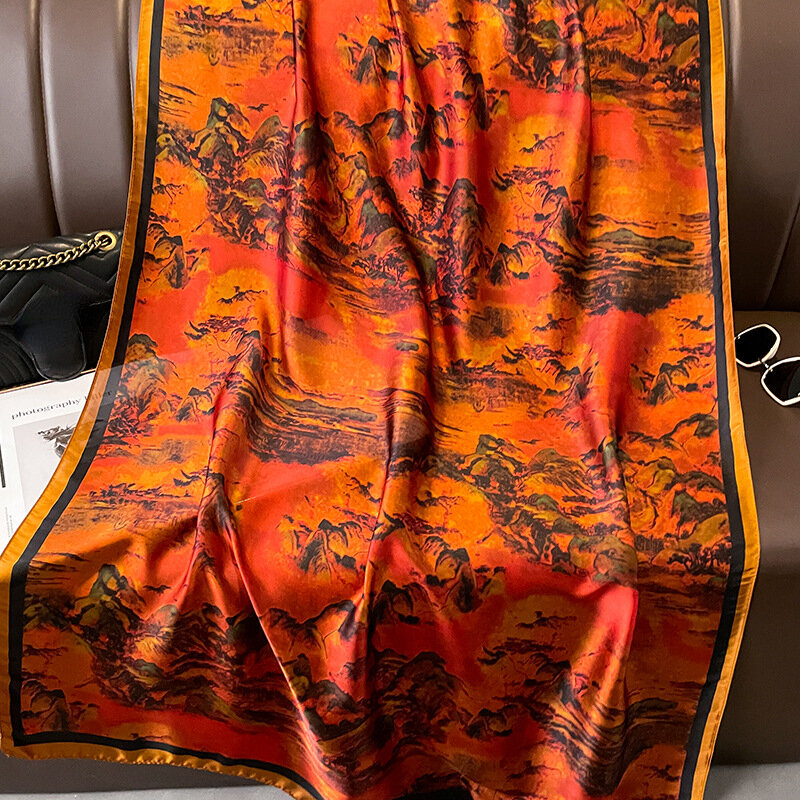 Lenços de seda Bandanna Print Sunscreen, grandes xales, toalha de praia luxuosa Satin Finish, estilo popular, poeira, 180x90cm, 2021