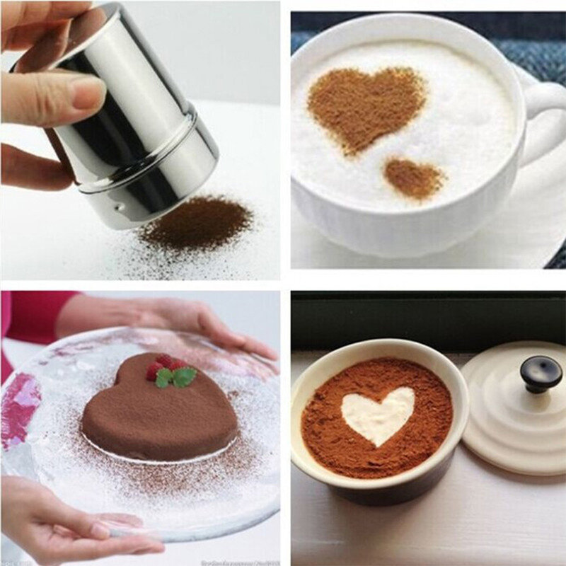 Искусственная какао-мука из нержавеющей стали, сахар, глазурь, емкость для расширительного порошка с сеткой и плотным отверстием для красивого кофе