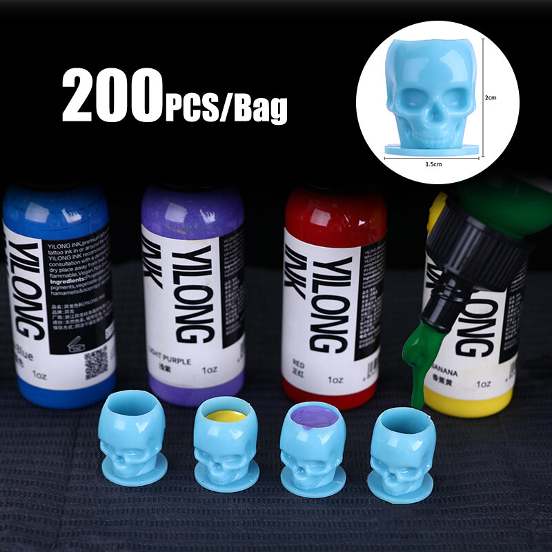 200Pcs Disposable Tattoo Skull Ink Cups Permanent Makeup Coloring Pigment Cup Container Tattoo Accessory For Tattoo Artists