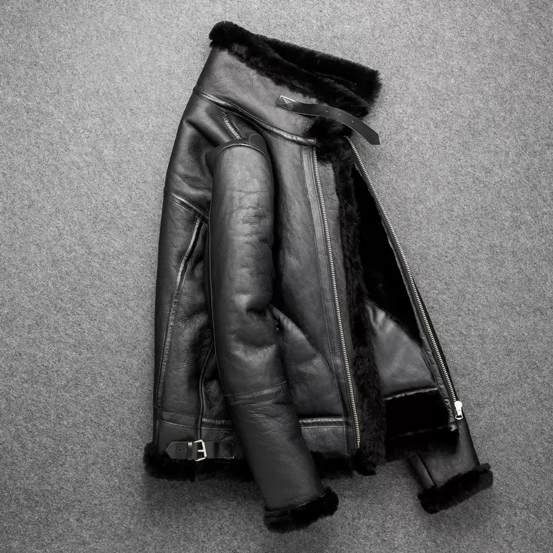 Abrigos de piel natural para hombre, chaqueta de piel auténtica de oveja Original, traje de vuelo, abrigo grueso de invierno, 2022