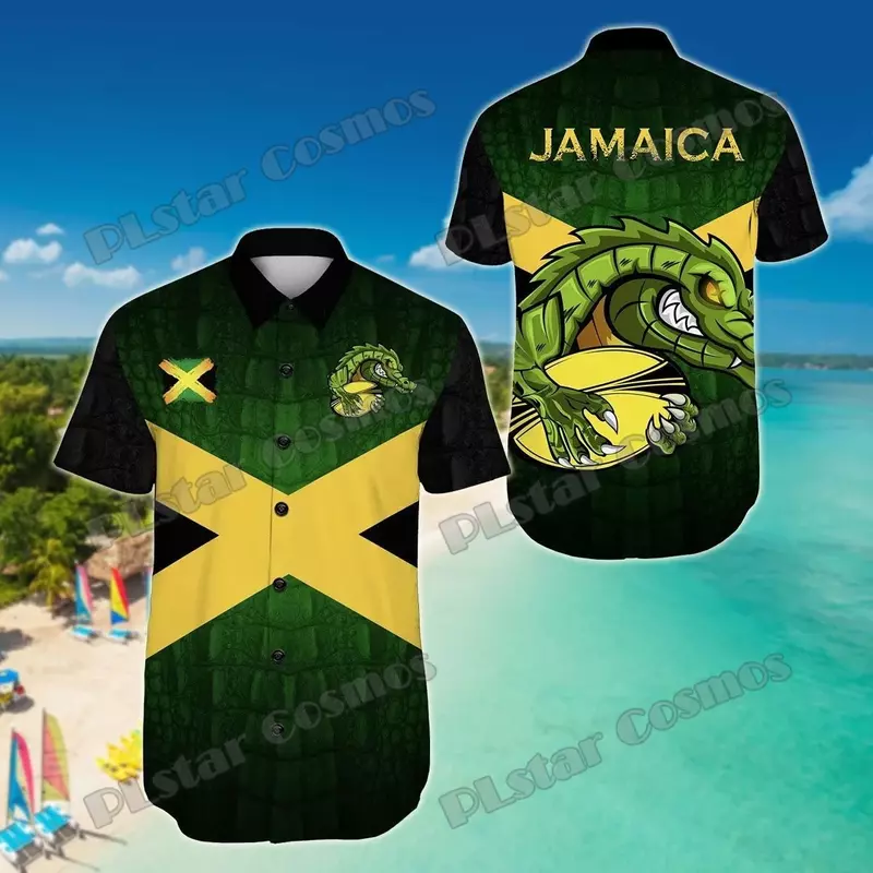 PLstar كوزموس جامايكا الأسد معطف الأسلحة هاواي نمط ثلاثية الأبعاد مطبوعة رجالي هاواي قميص الصيف للجنسين عادية شاطئ قميص DXS09