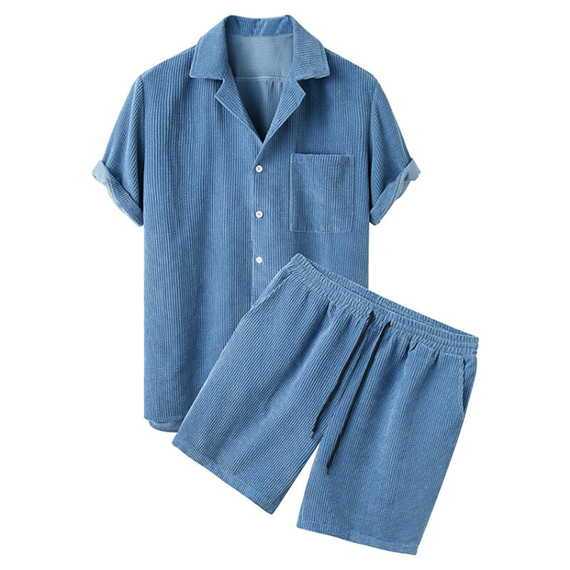 2023 Herren Sommer Cord Set Streetwear lässig solide kurz ärmel ige Knopf Hemd und Shorts Luxus kleidung 2 Stück Anzug
