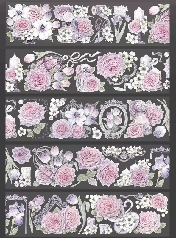 V1tape 소프트 컬러 핑크 장미 꽃 샤이니 PET 와시 테이프