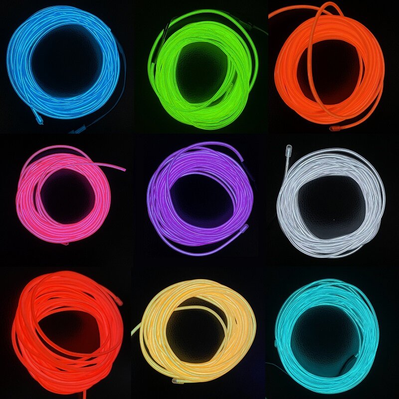 1m 3m 5m kabel Neon kabel EL bercahaya untuk pesta dansa Natal kostum DIY lampu LED Strip lampu baterai AA bercahaya