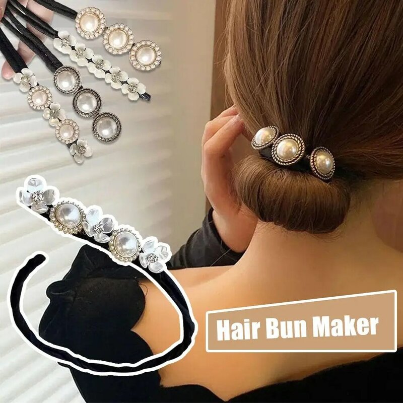 Elegante Pearl Flower Bun Maker, Coreano Preguiçoso Cabelo Curlers, Hairpin, Trança Styling, Styling Tools, Trança, Acessórios para Cabelo, Hai H2X1