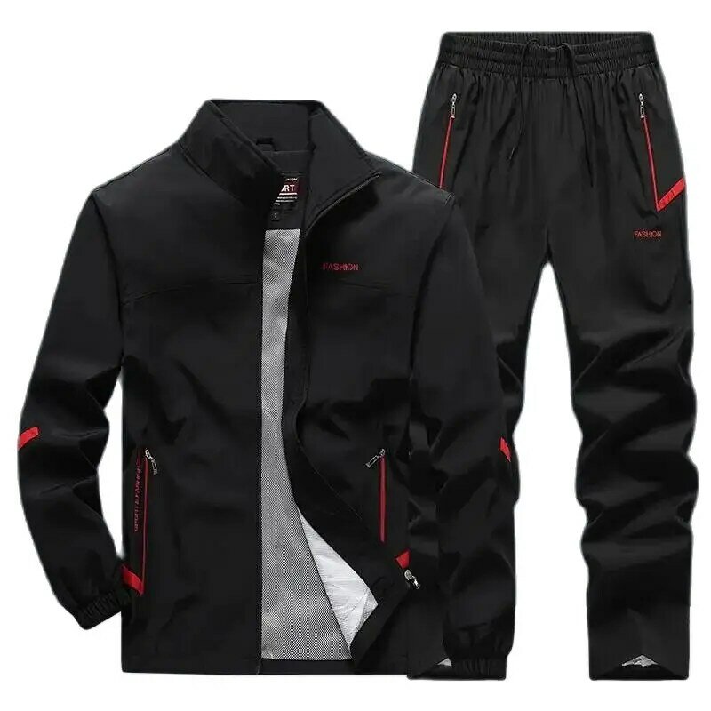 Setelan baju olahraga pria, setelan 2 potong, jaket + celana desain modis, setelan Jogging pria Musim Semi dan Gugur