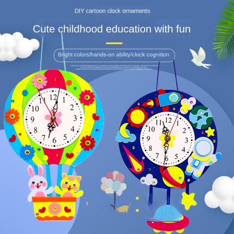 부직포 원단 인지 시계 장난감, DIY 퍼즐 시간 분 초 DIY 시계 장난감, 만화 시계 시간 교육 보조
