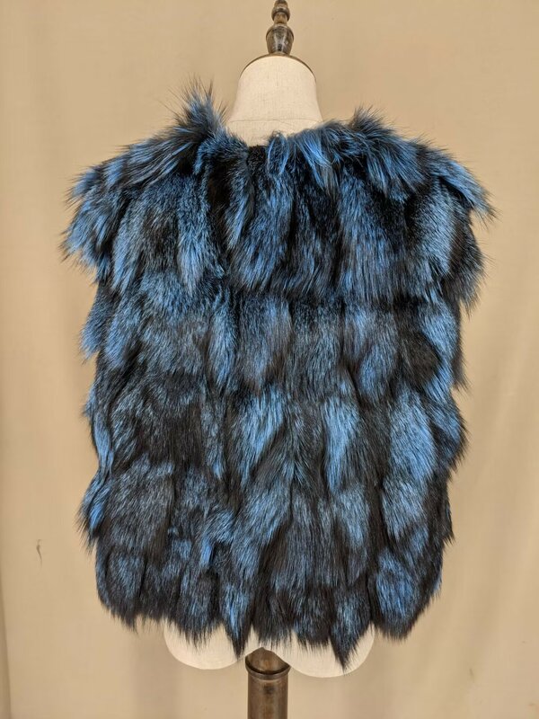 Gilet in pelliccia di volpe naturale corto colore blu reale 2023 gilet donna nuova tendenza 2210013