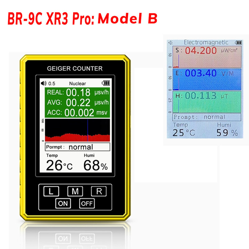BR-9C 2 Trong 1 Cầm Tay Màn Hình Hiển Thị Kỹ Thuật Số Bức Xạ Điện Từ Hạt Nhân Đầu Báo EMF Máy Đếm Geiger Full Chức Năng Loại bút Thử Điện