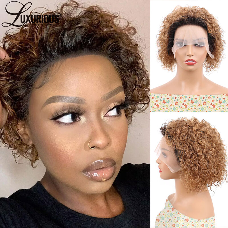 Pre Plucked Hd Transparent Lace Frontal Wigs For Black Women Ombre Pixie Cut  Wigs Brazilian Virgin Human Hair Lace Front Wigs
