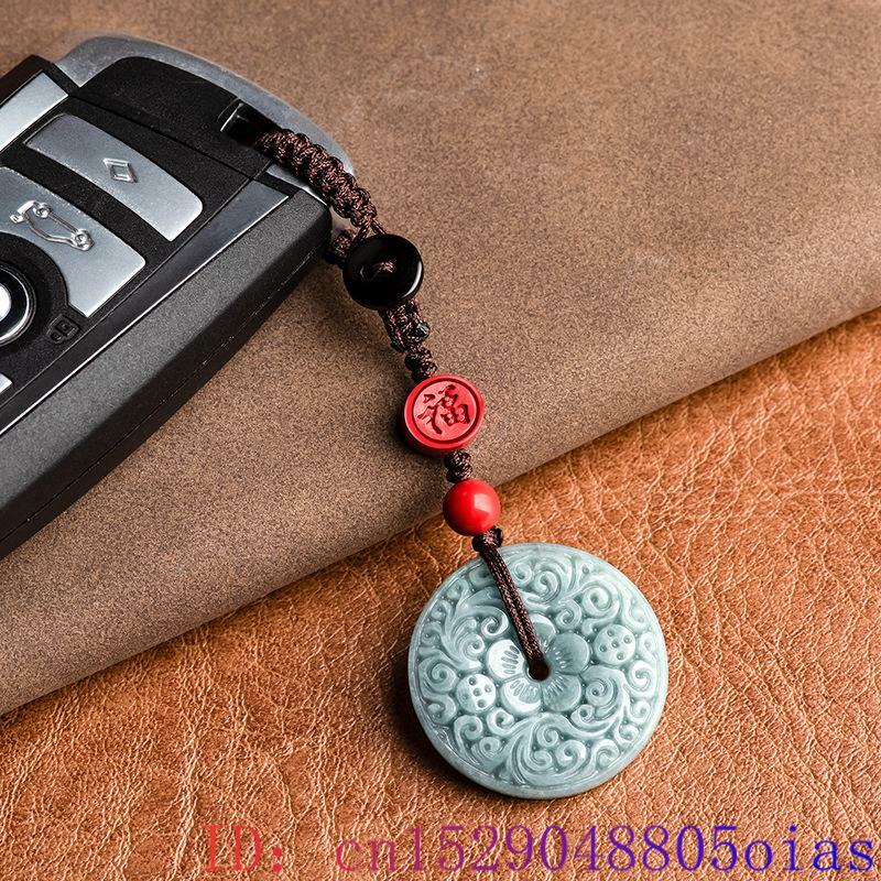 Blue Myanmar Jadeite Flower Keychain Natural Burmese Jade Lanyard Phone Charm Real Jewelry Emerald key holder Gift Fashion