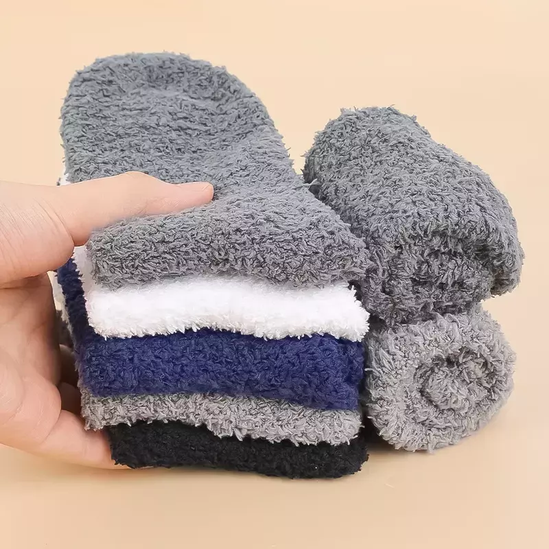 Calcetines gruesos de lana para hombre, medias cortas y cálidas de calidad, Color Coral y esponjoso, a la moda, para dormir, para invierno