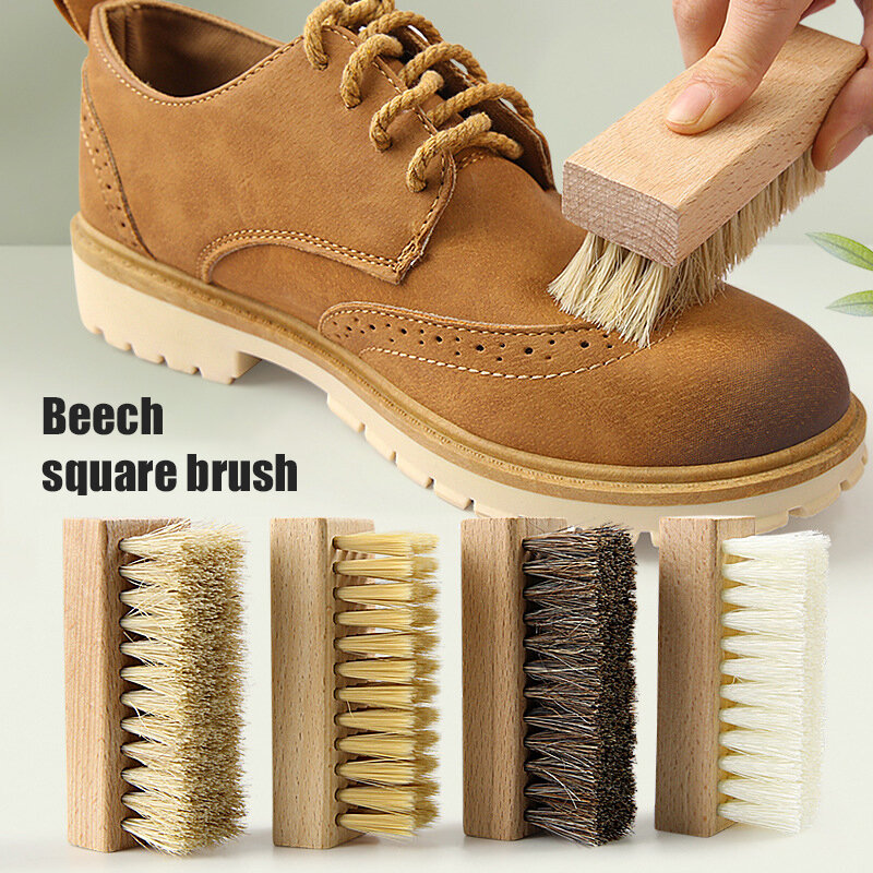 Sapato de cerdas de porco para chinelos e sapatilha escovas, escova de bota limpador cabo de madeira