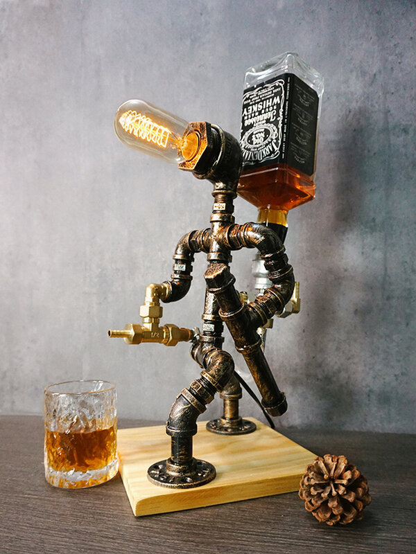 Water pipe robot industrial wind retro table lamp cafe restaurant bar