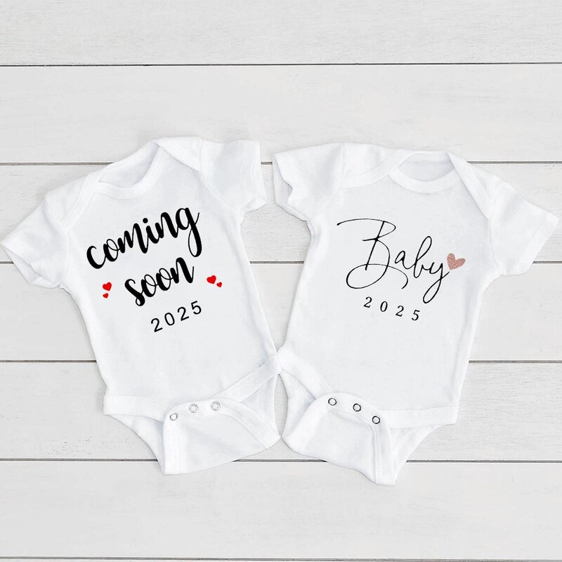 Baby Coming Soon 2025 Announcement Newborn Bodysuit Baby Romper Summer Boys Girls Outfits Body Pregnancy Reveal Clothes Jumpsuit