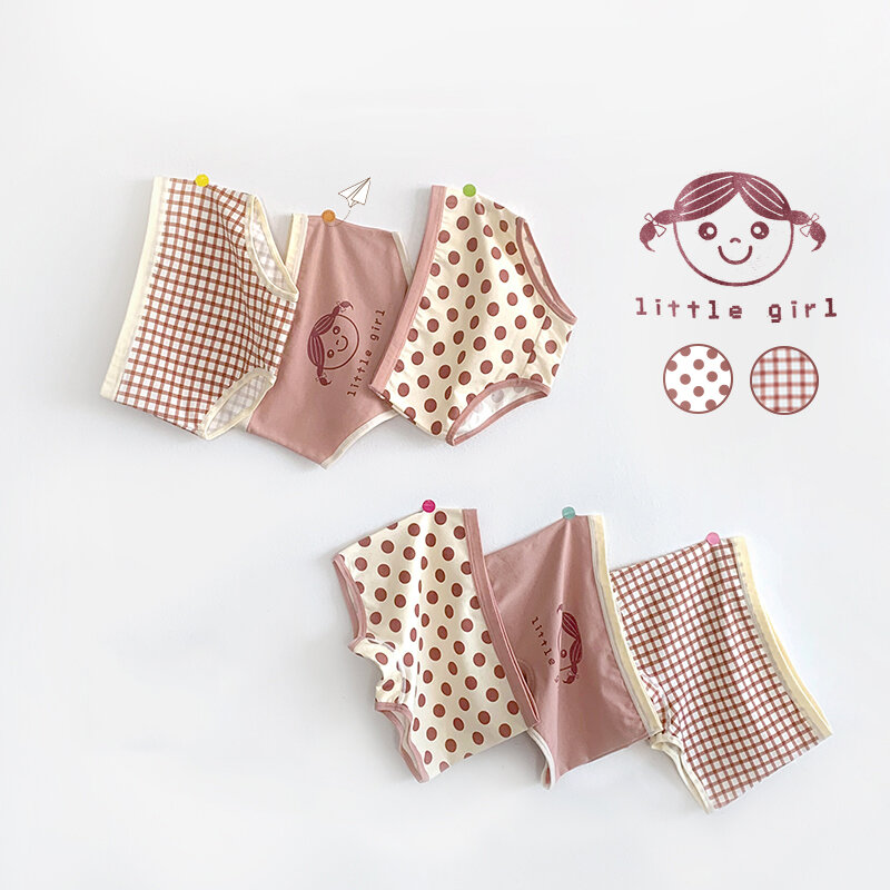 Celana Dalam Anak Perempuan, 3 Buah/Lot 7 Koleksi Pakaian Dalam Anak-anak Gadis Cantik Kotak Bunga Celana Dalam Katun Titik Bayi Lucu