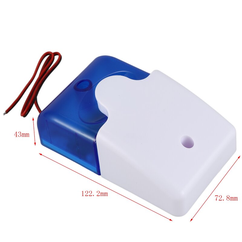 Mini sirena de advertencia estroboscópica con cable, sistema de alarma de seguridad para el hogar, luz intermitente, 12V de CC, 115Db, azul