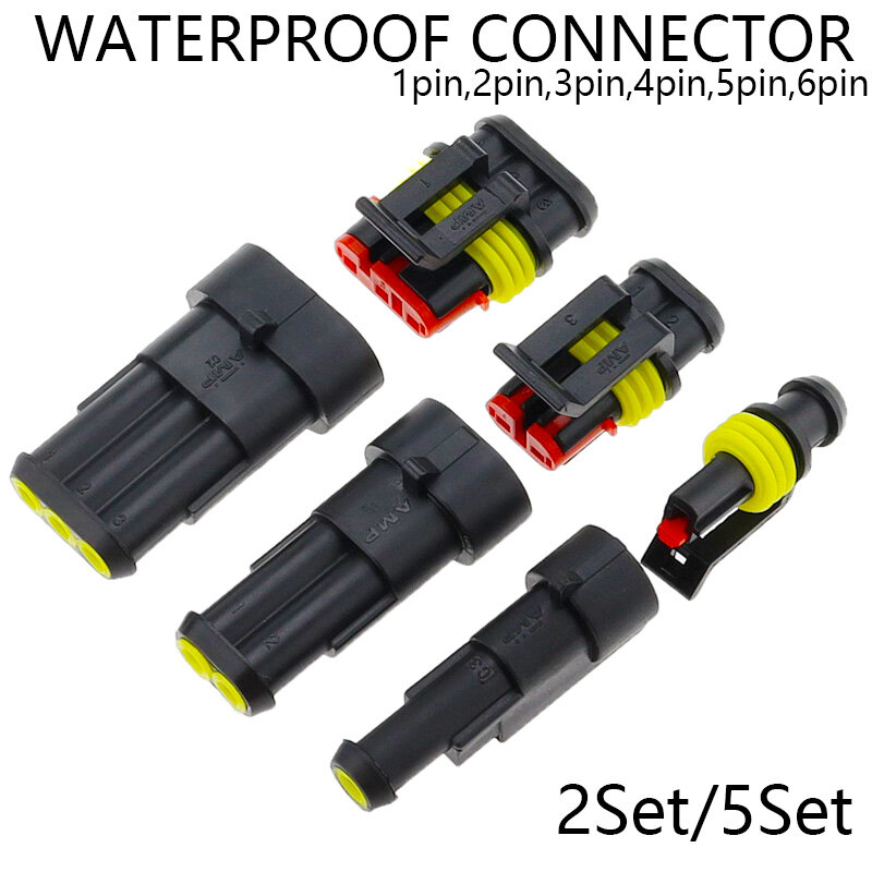 2-5Sets Kit 2-Pins 1/2/3/4/5/6 Pins Way Amp Super Seal Waterdichte Elektrische Draad Connector Plug Voor Auto Waterdichte Connector