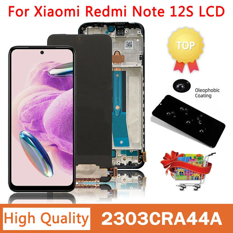 6.43 ''AMOLED สำหรับ Xiaomi redmi Note 12S จอแสดงผล LCD 2303CRA44A ทัชสกรีนดิจิตัลพร้อมกรอบสำหรับเปลี่ยน redmi Note 12S
