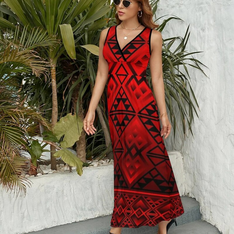 Vestido de verano sin mangas para mujer, ropa holgada a la moda, color rojo, 2023