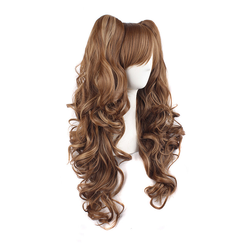 Женский парик Лолиты, длинные кудрявые волосы, захват, двойной конский хвост, большая волна, смешанные коричневые аниме Cos, полное покрытие