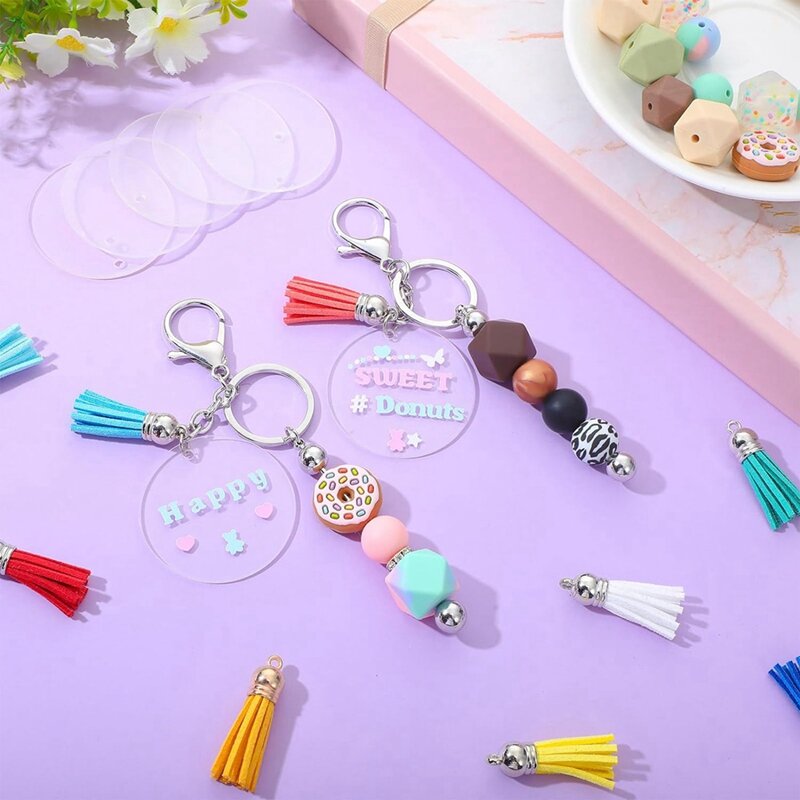 60 Pcs Acrylic Beadable Keychain DIY Project Pendant Jewelry Crafts Accessories For Keychain