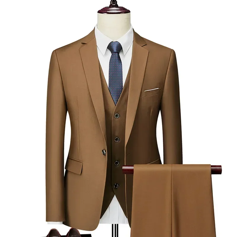 Traje informal de negocios ajustado para hombre, conjunto de tres piezas, chaqueta, pantalones, chaleco, chaqueta de novio, abrigo, pantalones, chaleco