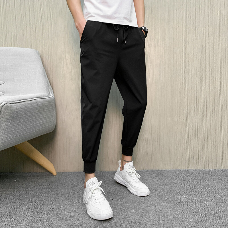 Summer New Men's Ice Silk Ultra-thin Style Breathable Sports Trend Slim Casual Pants
