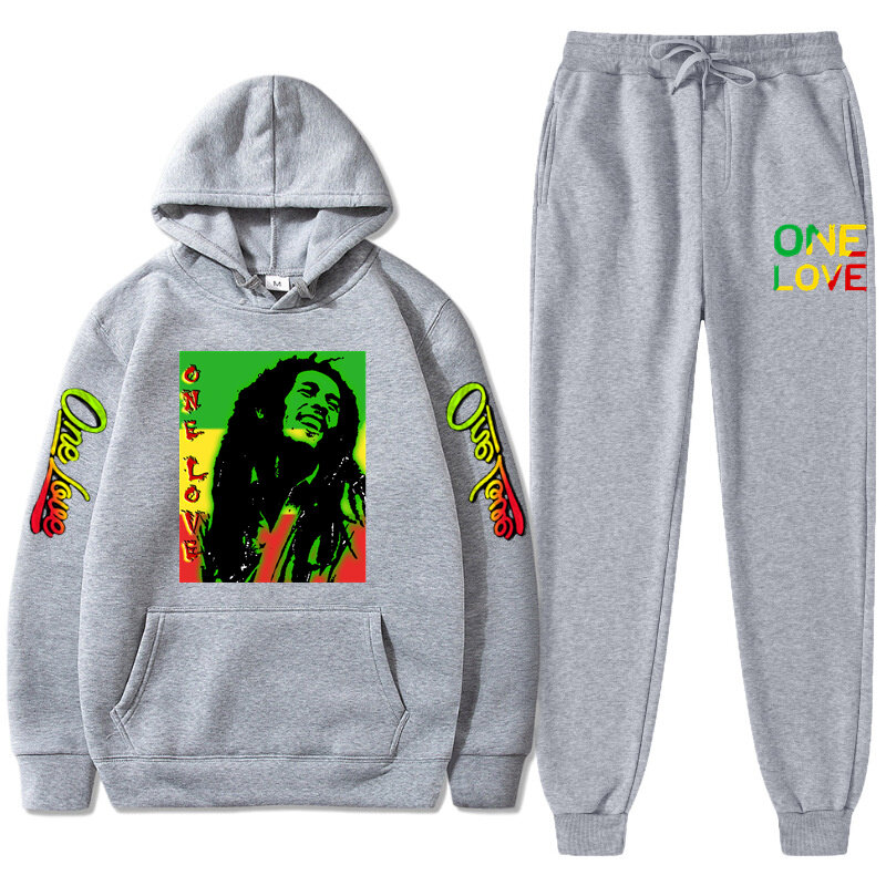 Männer/Damen Hoodie Bob Marley Legend Reggae Eine Liebe Druck Sweatshirt Winter Mode Casual Tops Langarm + hosen Anzug Kleidung