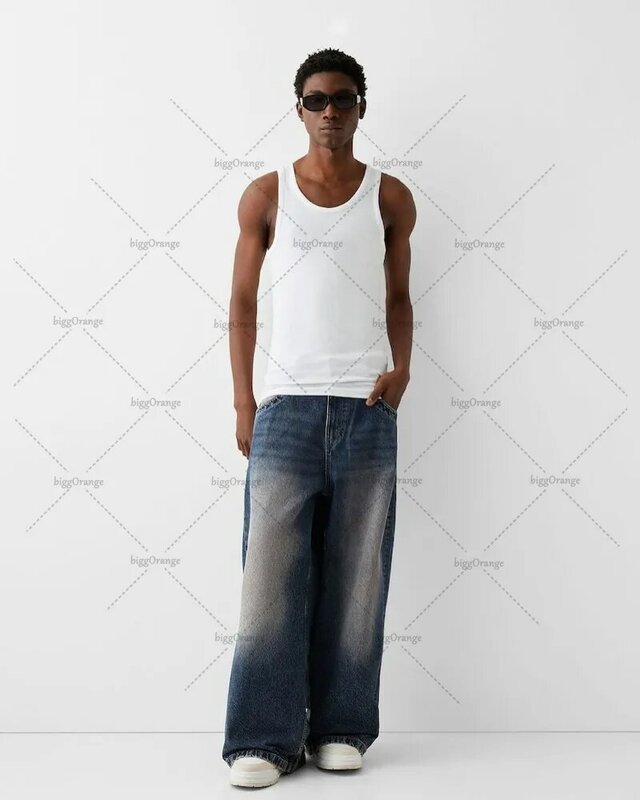 Y2k Trendy High Street Duże kieszenie Proste spodnie Mężczyźni Amerykański nadruk Oversized Jeans Harajuku Casualowe spodnie z szerokimi nogawkami Kobiety