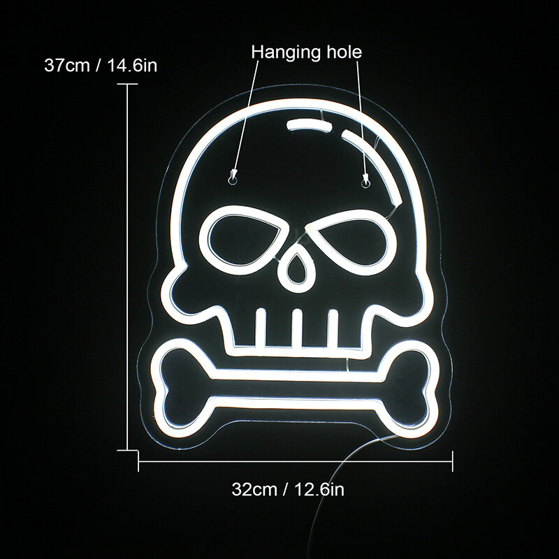 USB Powered LED Neon Sign Lights, Design do crânio Logotipo, Lâmpada de parede para festa, Bar, clube, Gamer Room Decor, Luz noturna suspensa