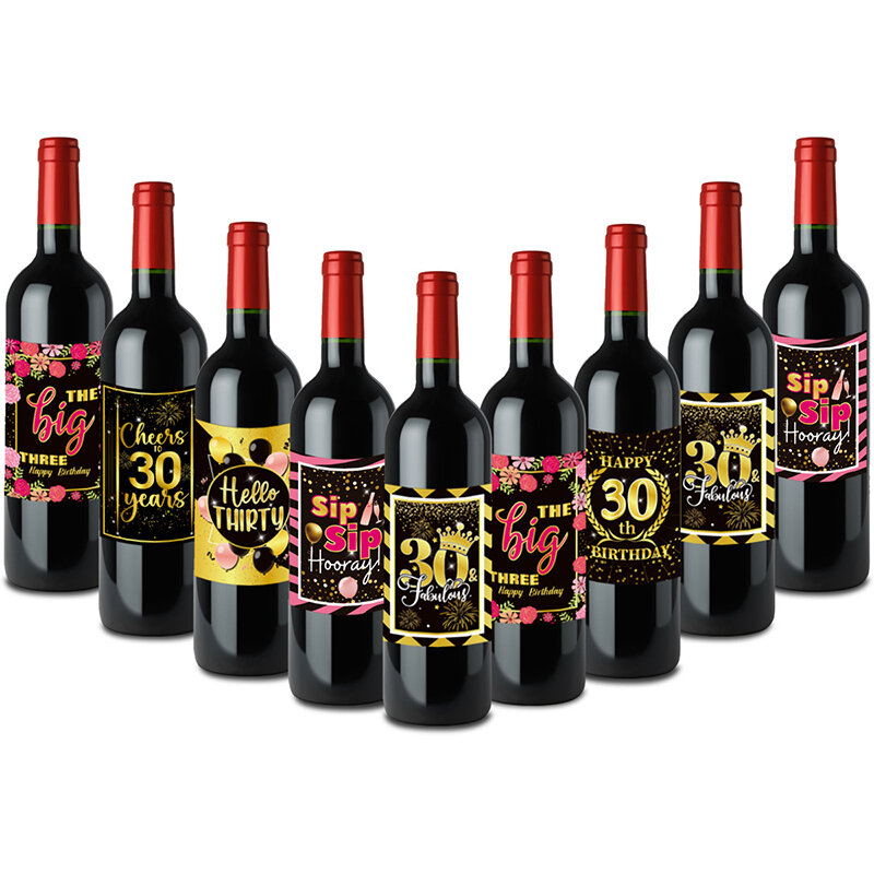 Etiquetas para botellas de vino, suministros para fiestas de cumpleaños, 6 piezas, 30, 40, 50, 60 cumpleaños
