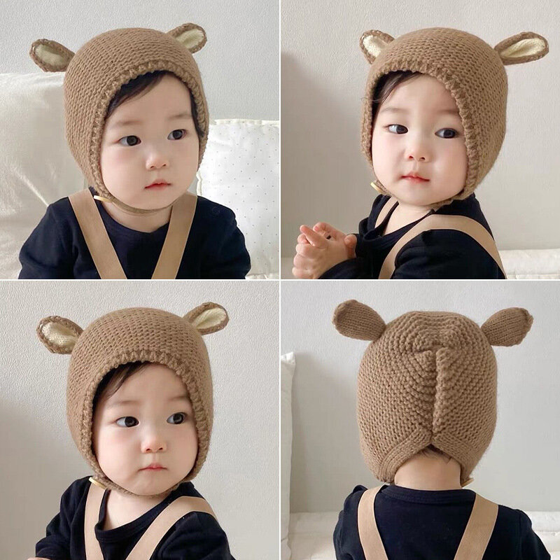 0-2 anos chapéu do bebê outono inverno orelha coelho malha crianças chapéu do bebê meninas meninos bonito chapéu de lã acessórios do bebê recém-nascido