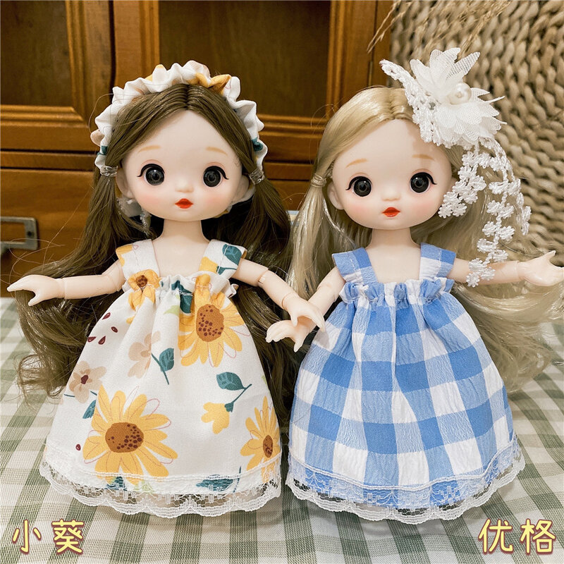 16cm 1/8 BJD Doll with Clothes Cartoon Comics Face Multiple Movable Joint Hinge Doll Girl DIY Dress Up Toy Birthday Gift