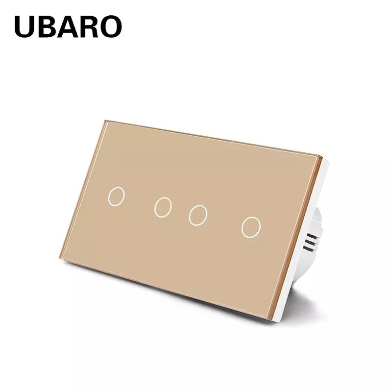 Ubaro eu標準2ギャングウォールタッチライトスイッチ白強化クリスタルガラスパネルと電気センサー電源100-240v 10A