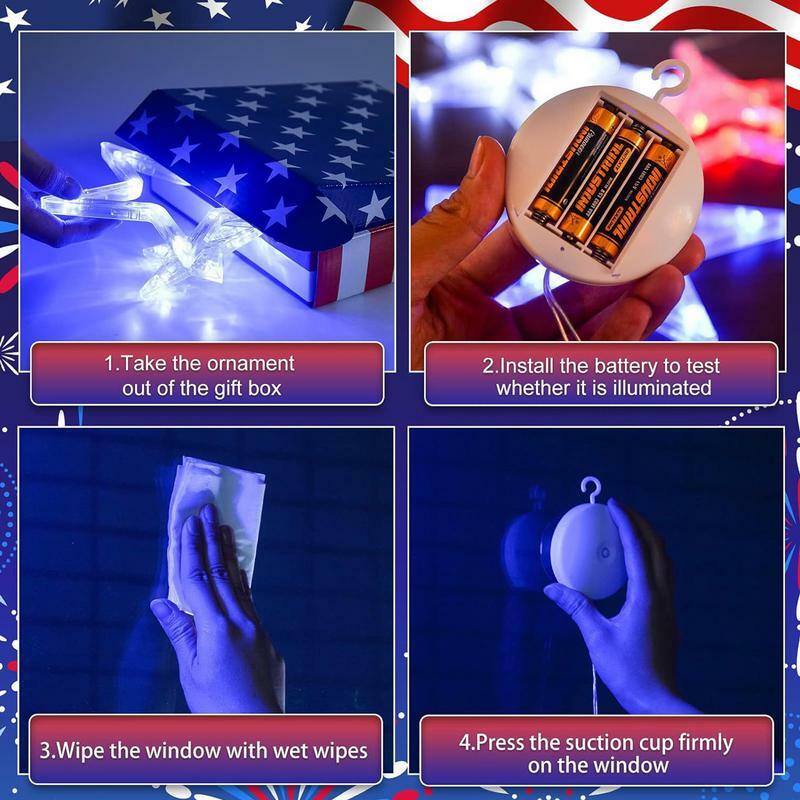 Star Window Light Battery Operated Outdoor 4th of July  LED Party Lights  For Home Party Wedding Decoration  with Suction Cup