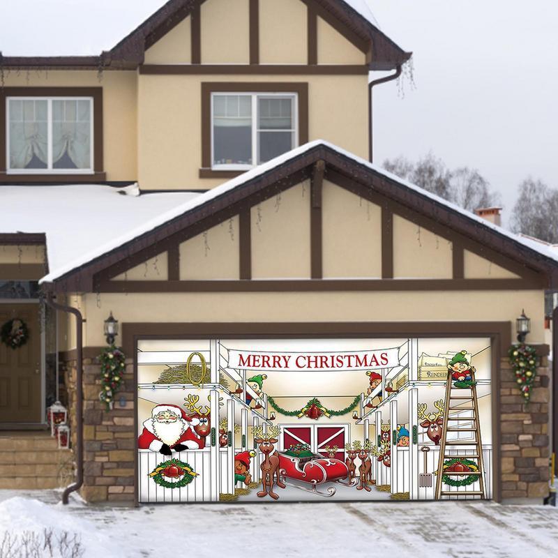 ガレージドアバナー,クリスマス,シングルドアバナー,クリスマス,屋外用 | メリークリスマス,背景装飾サイズ