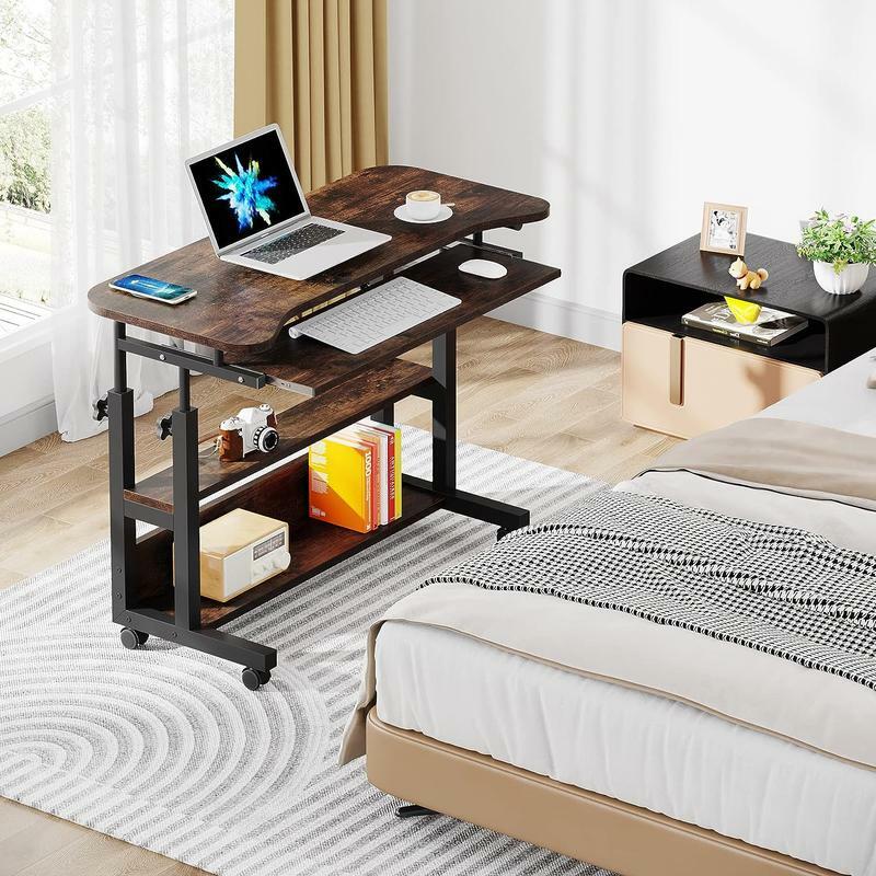 Tribesigns Portable Desk with Wireless Charging Station, Height Adjustable Side Table