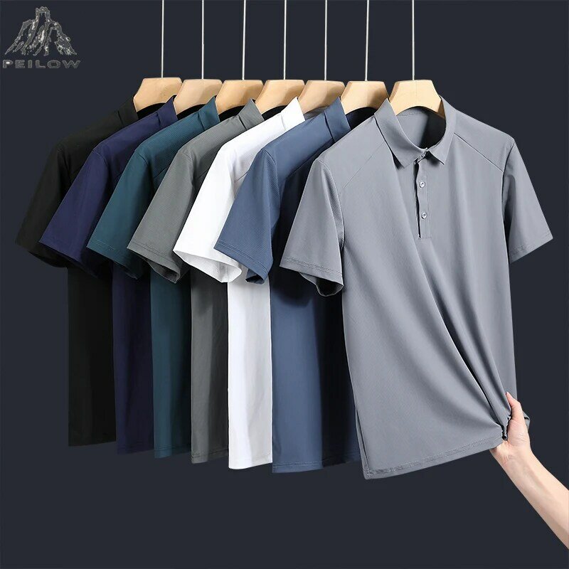 Homens manga curta camisas polo de negócios, absorção de umidade, secagem rápida, sólida, alta qualidade, golfe, plus size, 7XL, 8XL, 9XL