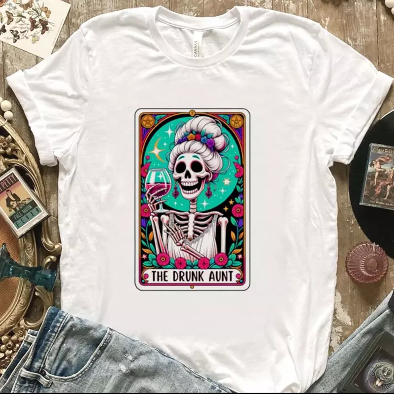 Camiseta con estampado de acuarela de The Drunk Aunt para mujer, ropa de manga corta con cuello redondo, versátil, a la moda